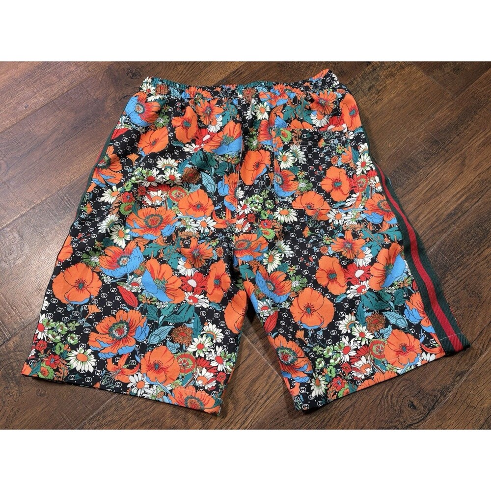 Gucci Men's Multicolor Floral Shorts 9" Inseam Pockets Elastic Drawstring - Picture 5 of 11